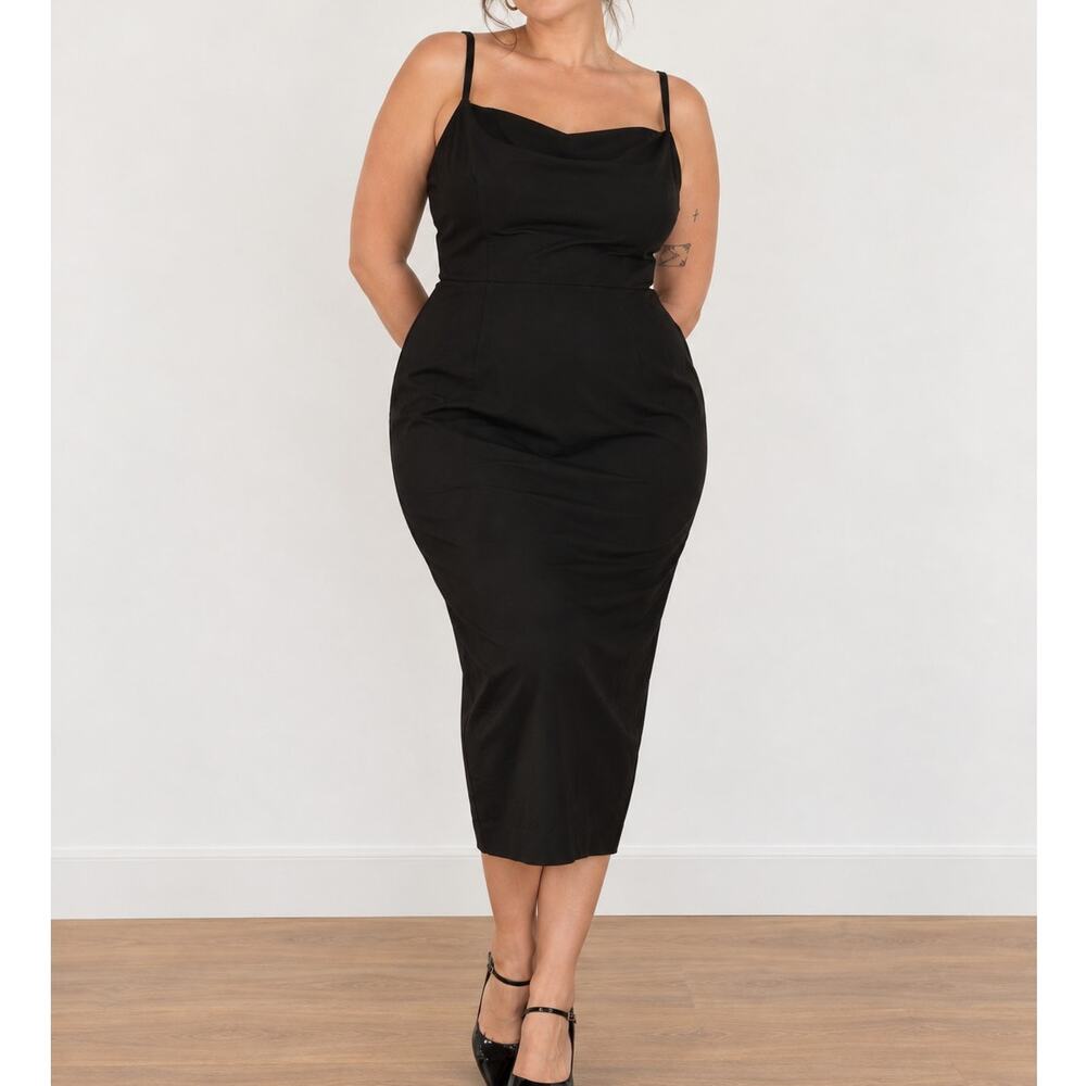 Barbie x Unique Vintage Black Plus Size Wiggle Midi Dress 4XL NWT LBD Retro